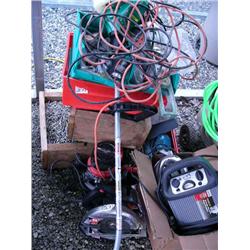 Skil saw, router, sander, bunch of nails, weed whacker, jump up starting machine  (16)
