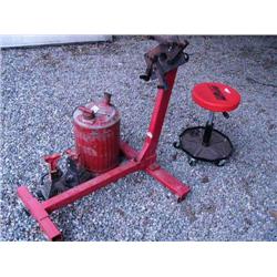 pair of jack stands, engine holder, roll around mechanic stool  (16)