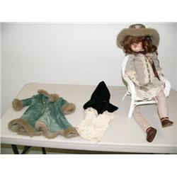 fine porcelain doll made in Germany damaged leg with wicker chair (16)