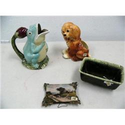 frog water jug, dog planter, farm picture with small chip (16)