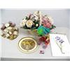 Image 1 : 2 silk flower arrangements and 2 flower pictures and paper Mache clown (16)