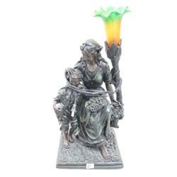 Mother & Son and Dog with grapes and lamp with art glass shade new (16)