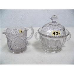sugar bowl and creamer American pattern glass c. 1900 lavender color (16)