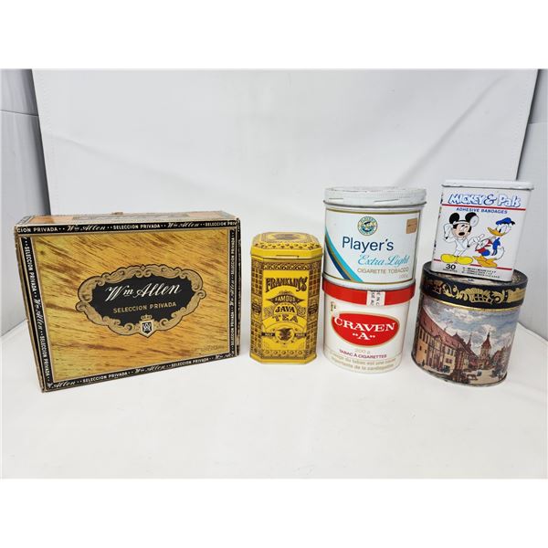 Group of 5 Vintage Tins and a Cigar Box
