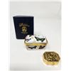 Image 1 : Ceramic Trinket Box with Butterflies Adeline Collection/Gold Toned Cloisonné Pill Box