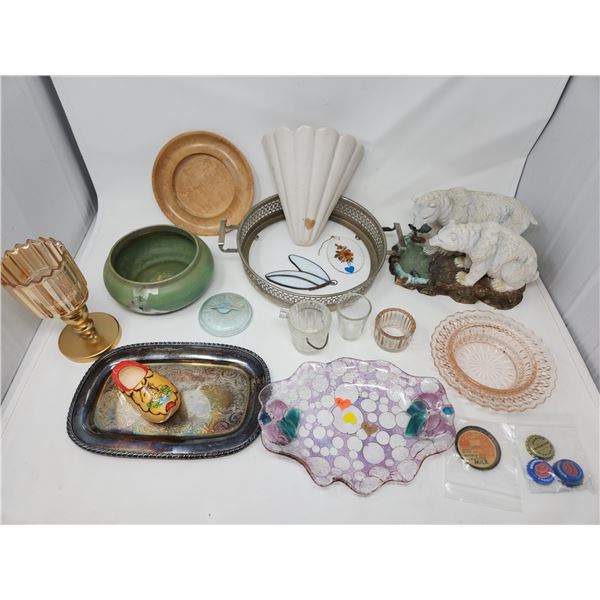 Eclectic Group of Glassware (some pink depression), Electroplated & Misc