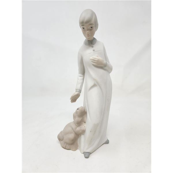 Boy & Dog Spanish Bisque Porcelain 7" Collectible