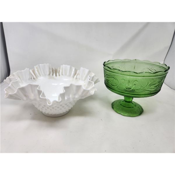 Vintage Green Candy/Fruit Bowl & 1 White Bowl