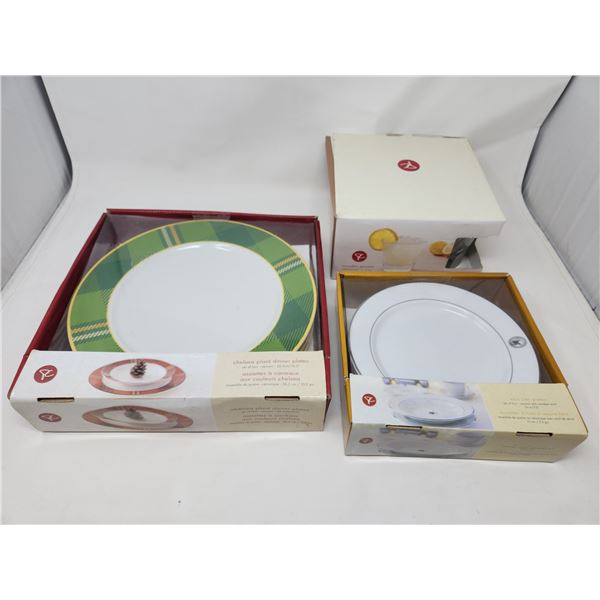 PC Chelsea Plaid Dinner Plates, PC Kent Side Plates & PC Woodfin Glasses