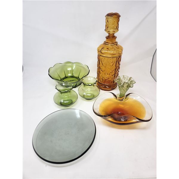 Amber & Green 70's Retro Glassware Lot