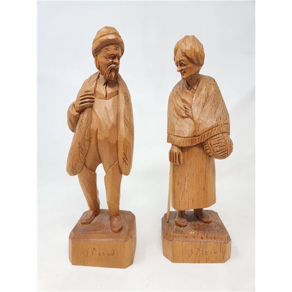 2 Wooden Hand Carved/Signed Figurines