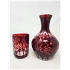 Image 1 : Vintage Ruby Red Etched Glass & Decanter