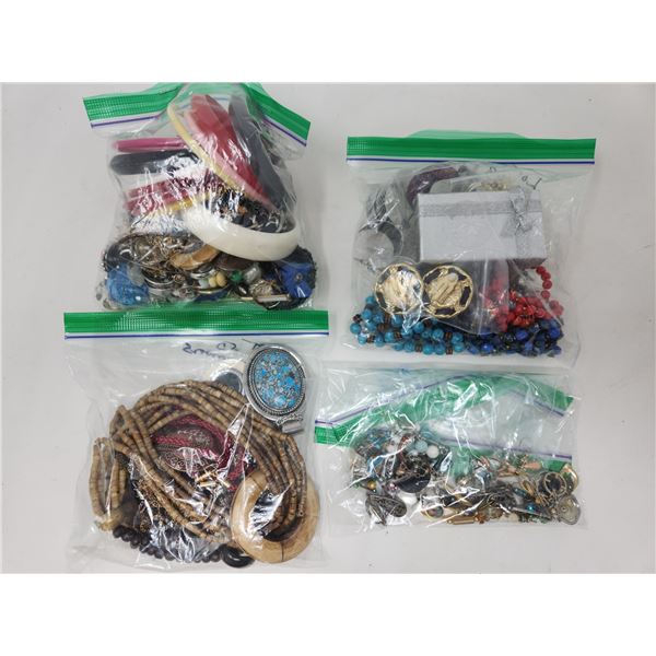 4 Bags of Vintage Costume Jewelry