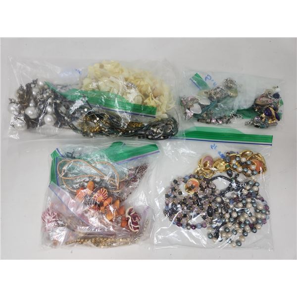 4 Bags of Vintage Costume Jewelry