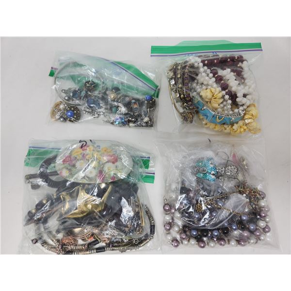 4 Bags of Vintage Costume Jewelry