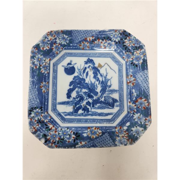 Antique Asian Flow Blue Plate