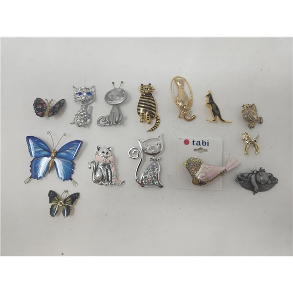 Vintage Cat/Bird and Butterfly Brooch Lot