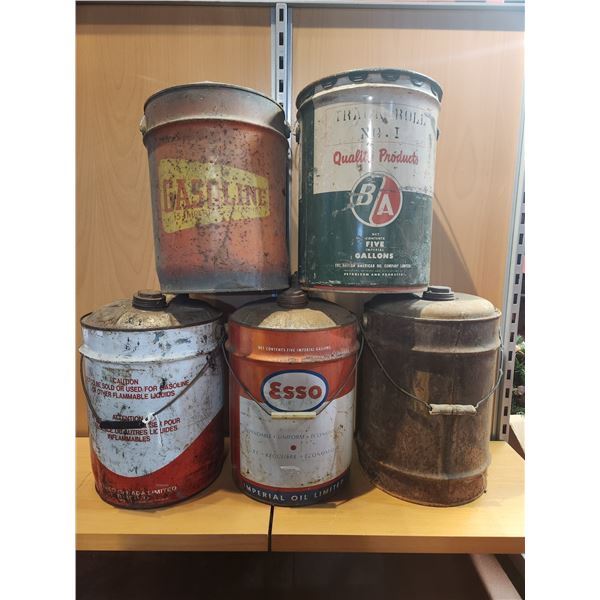 5 Five Gallon Gas & Oil Canisters (Esso, BA)
