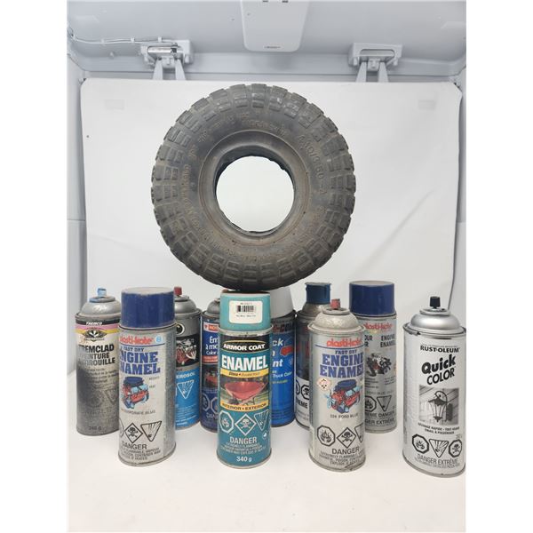 4 Spray Paint (1/4 Full),  Engine Enamel (mostly full) & Tire 4 10/3 50-4