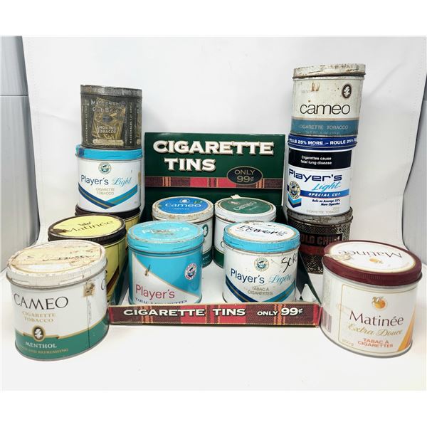 Cigarette Tin Lot & Advertising Displayer