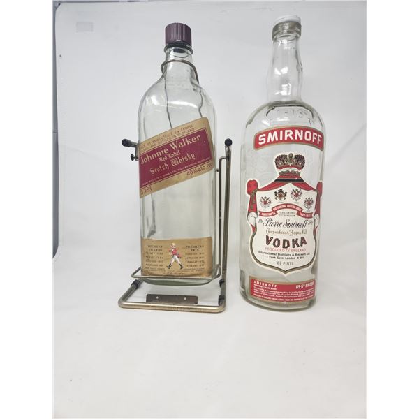 Vintage Jonnie Walker & Smirnoff Bottles with Swing Dispensing Rack
