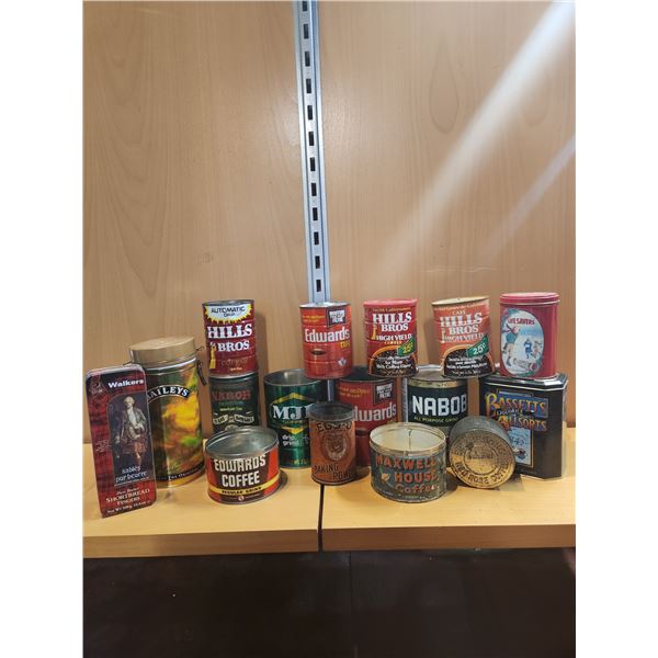 Assorted Tin Lot of 16 (Edwards, Hills, Walkers, MJB, Life Savers, Maxwell House)
