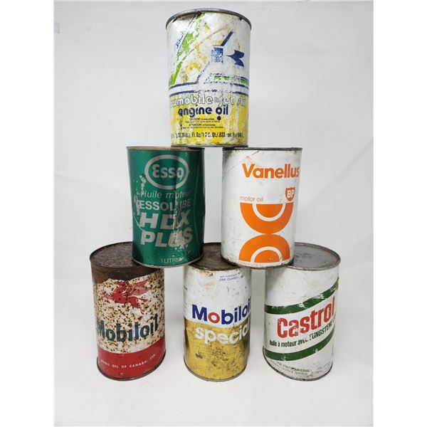 Assorted Vintage Oil Tins (Vanellus, Esso, Mobiloil, Castrol) (Full)