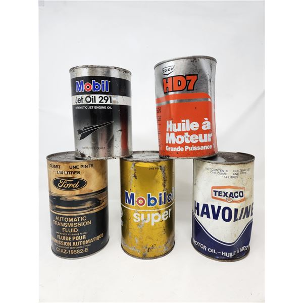 Assorted Vintage Oil Tins (Mobil, HD7, Ford, Havoline) (Full)