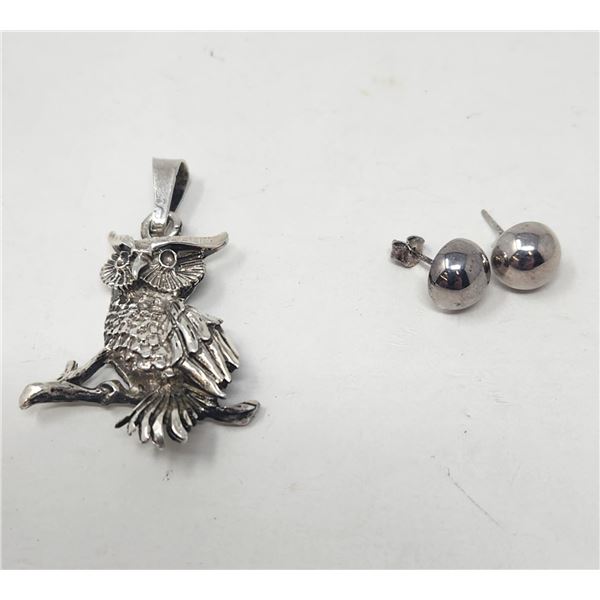 Sterling Silver 925 Owl Pendent and Earrings