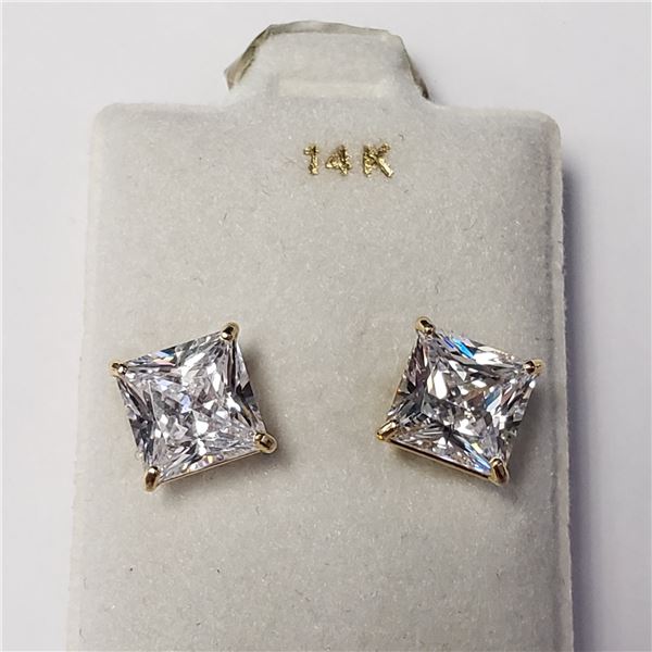 14K YELLOW GOLD PRINCESS CUT CZ   EARRINGS