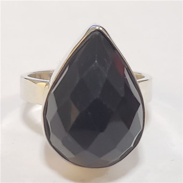 SILVER BLACK ONYX  RING (~SIZE 7) (~WEIGHT 6.7G)