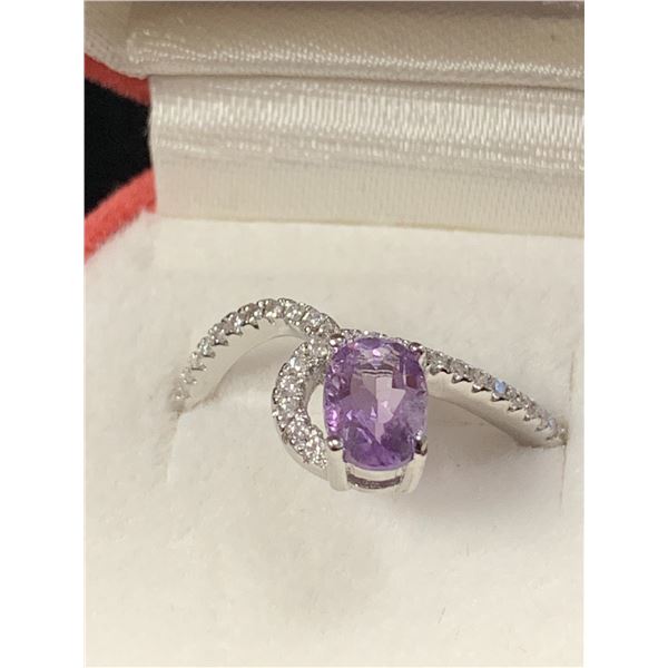 SILVER AMETHYST CZ RING