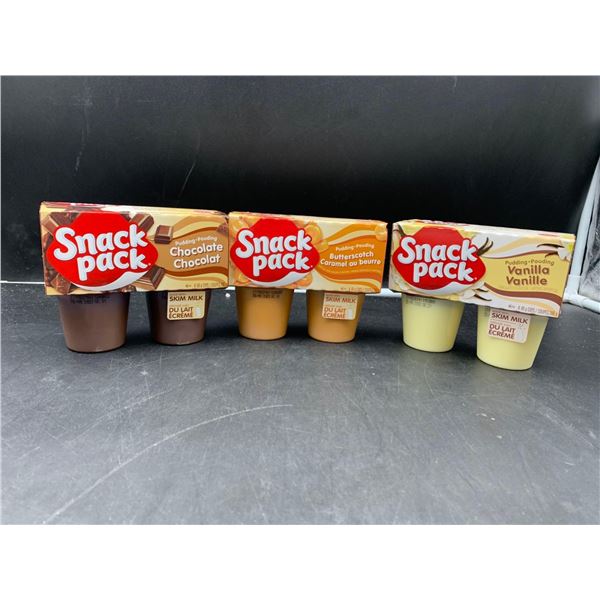 Sack pack pudding cups, chocolate, vanilla and butterscotch flavour, 4x99g per flavour