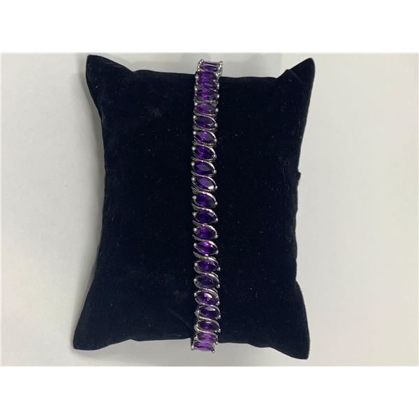 Natural Amethyst 22.10 Carat Marquise Cut Mulkti Stone Tennis Bracelet with Appraisal Certificate $2