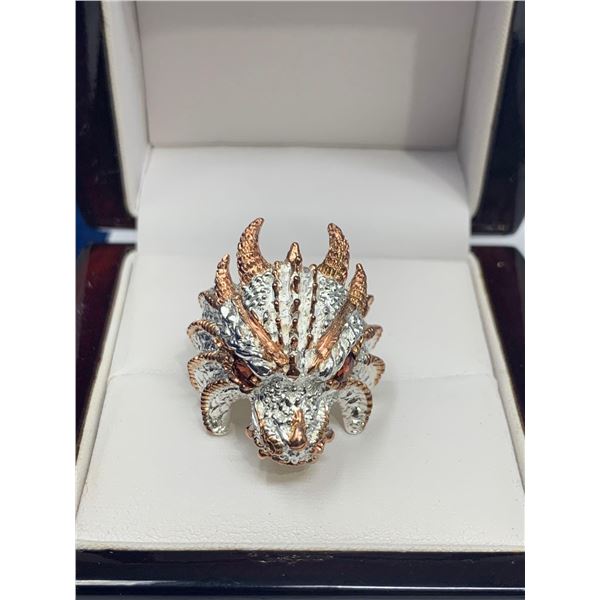 Sculpted Dragon Head Natural Garnet 1.12 Carat .925 Silver Ring with Appraisal Certificate $950.00