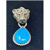 Image 2 : Natural Turquoise 10.18 Carat Cabochon Cut Stone Set in .925 Silver Panther Pendant with Appraisal C