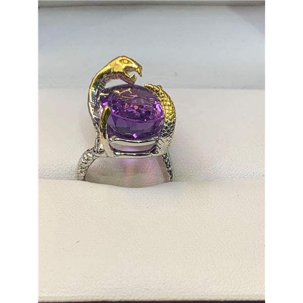 Natural Oval Cut Amethyst 18.35 Carat Solitaire .925 Silver Ring with Appraisal Certificate $650.00