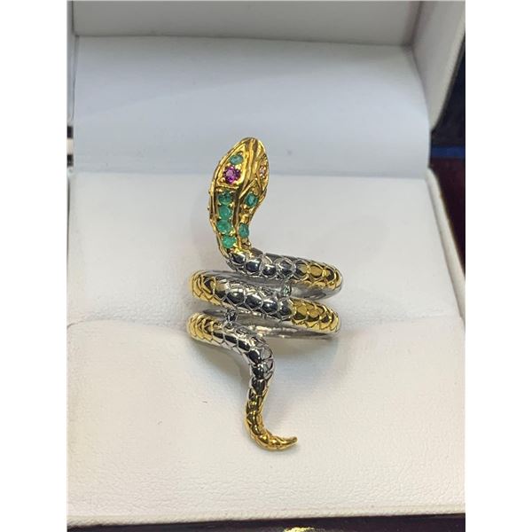 Sculpted Silver Serpent .925 Natural Sapphire 1.06 Carat Ring with Appraisal Certificate $685.00