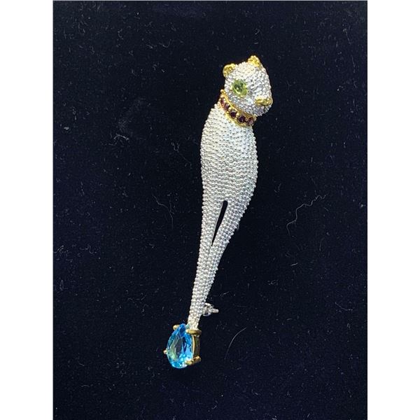 Natural Topaz 7 garnet Multi Stone encrusted 2.11 Carat Cat Broach with Appraisal Certificate $405.0