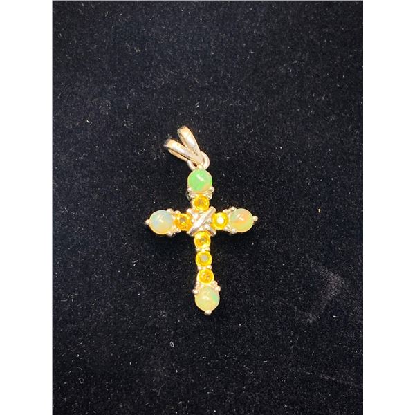 Natural Opal & Diamond 1.60 Carat Multi Stone .925 Silver Crucifix Pendant with Appraisal Certificat