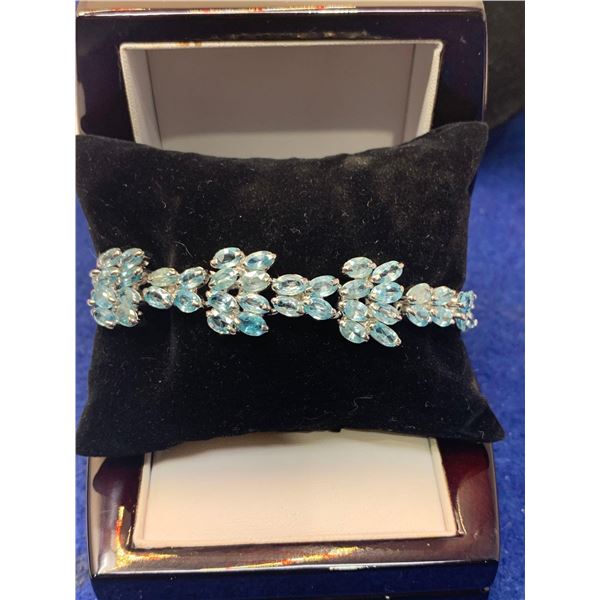 Blue Zircon 19.55 Carat Multi Stone Tennis Bracelet .925 Silver with Appraisal Certificate $1900.00