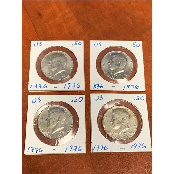 USA Kennedy Half Dollars 1776-1976 - LOT OF 4 CASED