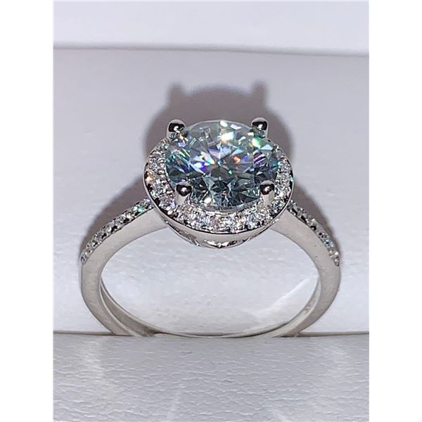 Ladies Moissanite 2.00 Carat Solitaire St in Rhodium Plated .925 Silver Ring with Apprasial Certific