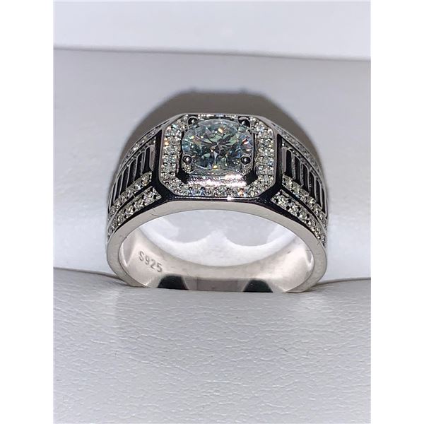 Gents .925 Silver Rhodium Plated 1.0 Carat Solitaire Cast Ring with Appraisal $1565.00