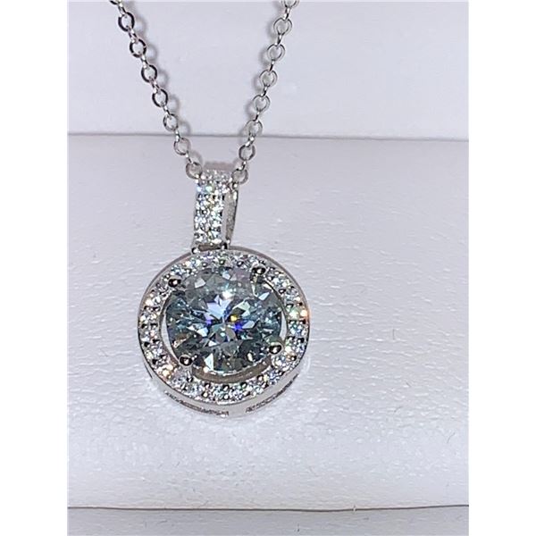 Blue Moissanite 2.0 Carat Solitaire Pendant set in .925 Silver with Apprasial Certificate $1680