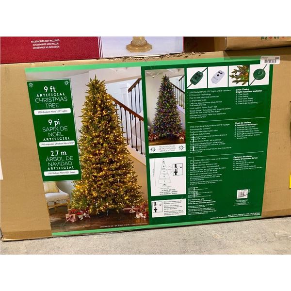 9ft Artificial Christmas tree, with multi-color LED lights setup options.