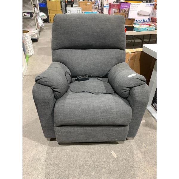 Gray single person powered recliner chair.