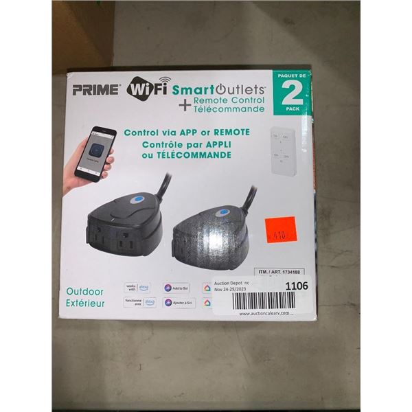Prime - Wifi smart Outlets + remote control for outdoor use. 2 pk set.