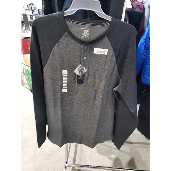 Denver Hayes Mens Grey Heather 3 Button LS Top Size XL