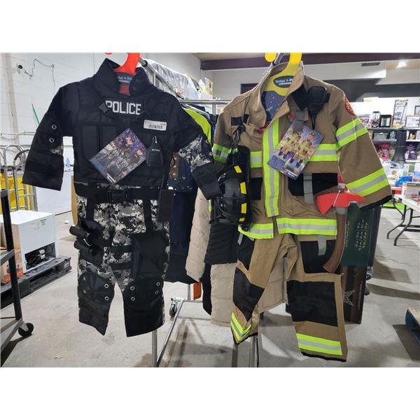 Lot of 2 Dress Up Outfits Police Size 3-4 Fireman Size 5-6